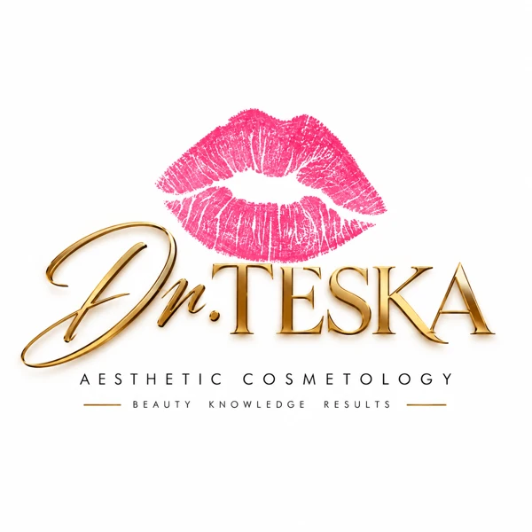 Dr. Teska — gold lettering and a pink lip print